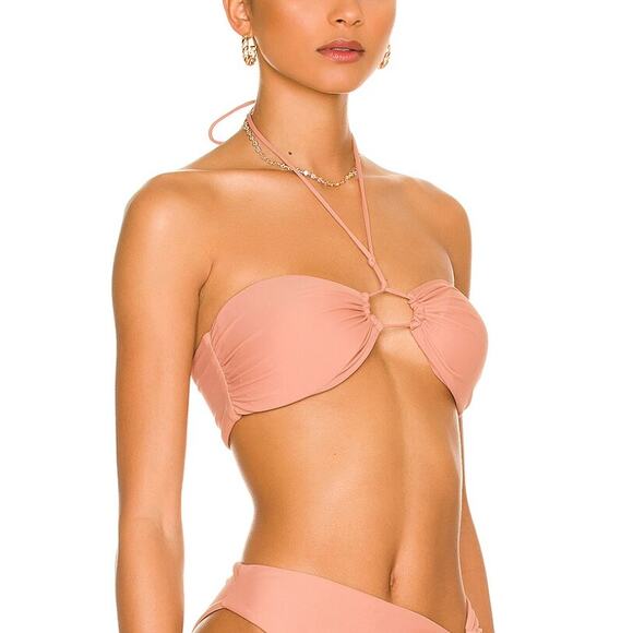 Revolve Nude Halter Bikini Top MEDIUM Bandeau Keyhole Lovewave Carangi $78 NEW - Picture 3 of 7